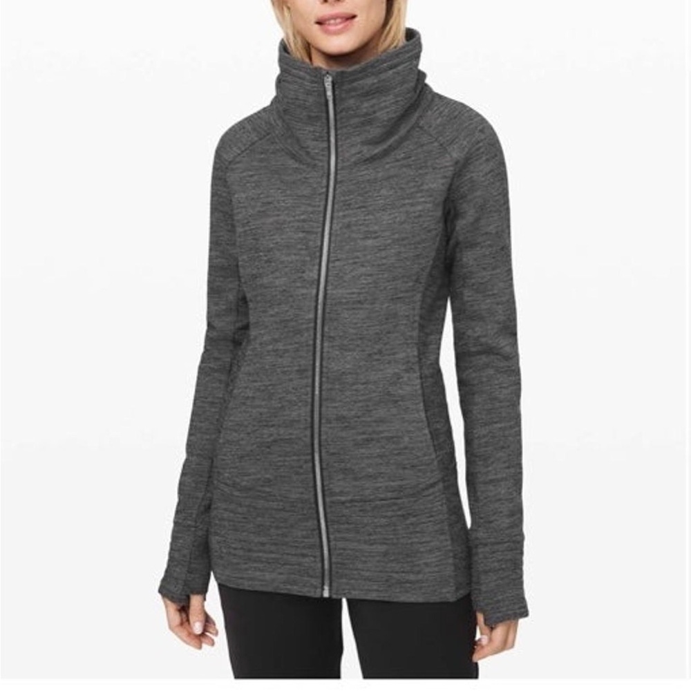 Lululemon Radiant Jacket II Full Zip Funnel Neck Heathered Dark Grey Size 10